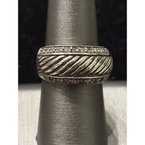 Sterling Silver & Diamond Ribbed Band Ring Sz 7.75 925 9.92g